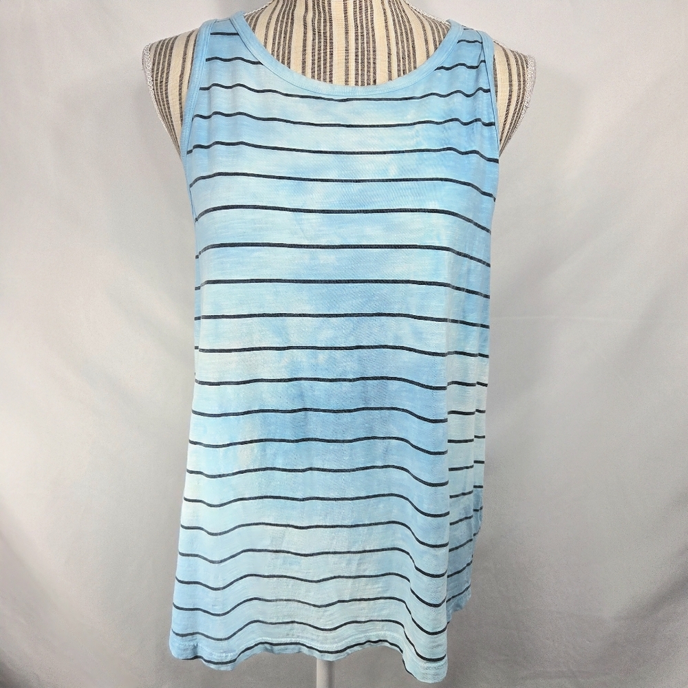 Time and Tru Blue White Black Striped Cotton Sleeveless Top Size Medium (8-10)